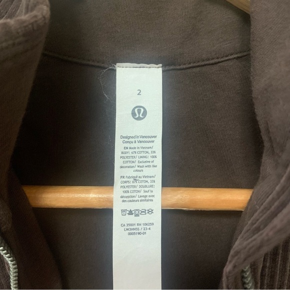 Lululemon Scuba Track Jacket *Velvet Cord Espresso Brown Size 2 - Picture 8 of 14